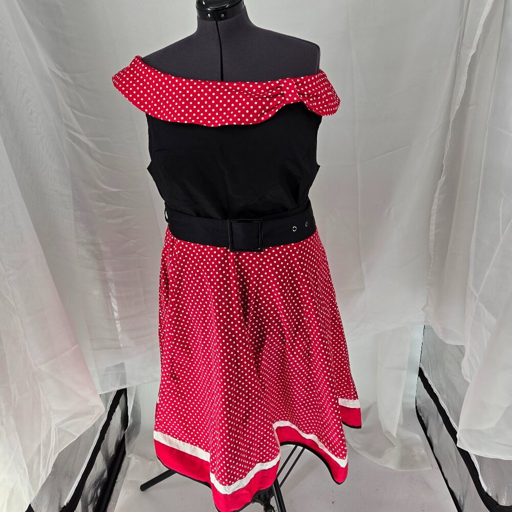 629-11 NEW Disney Dress Shop Minne Mouse off shoulder retro dress Size 2X NWT